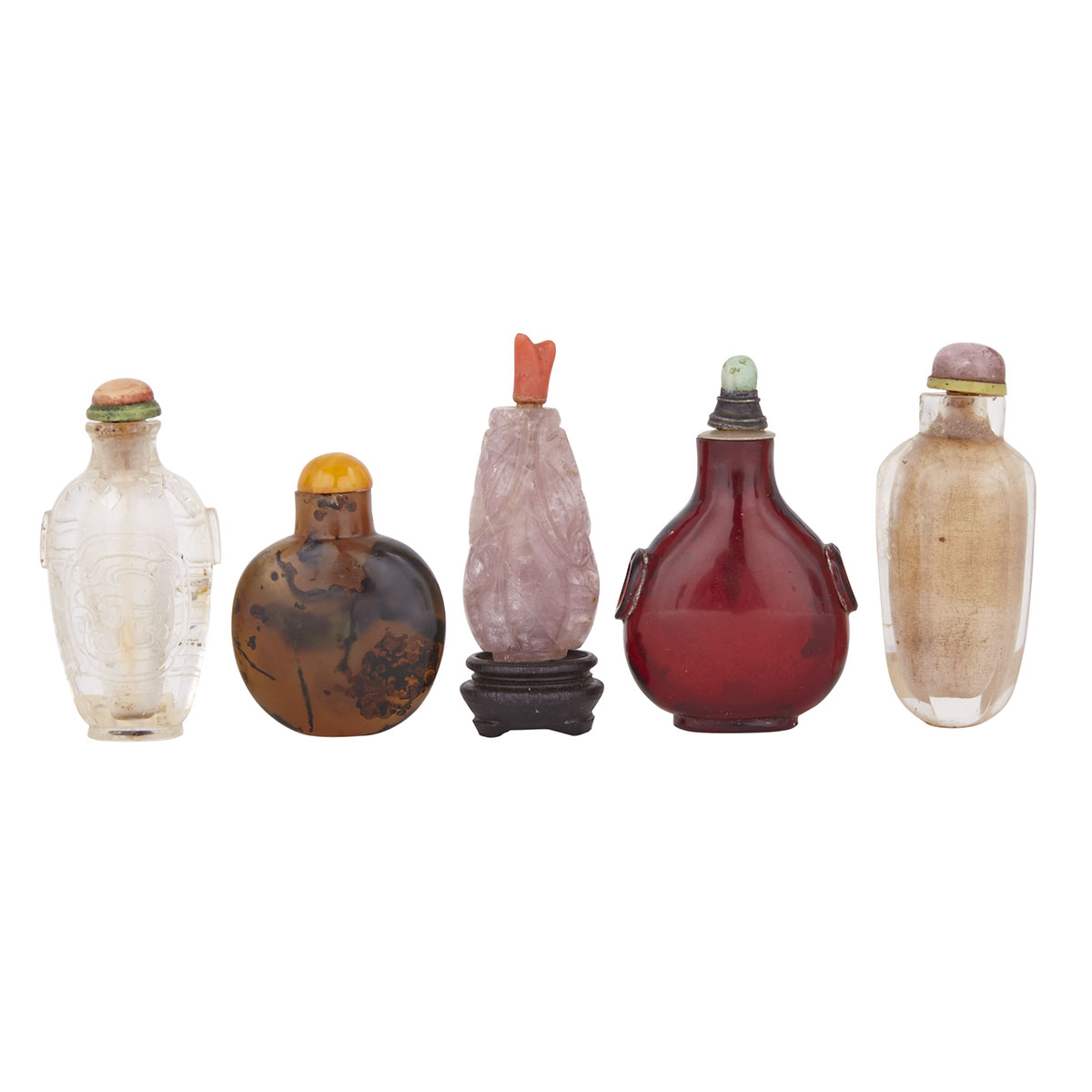 Group of Five Snuff Bottles, 19th to 20th Century