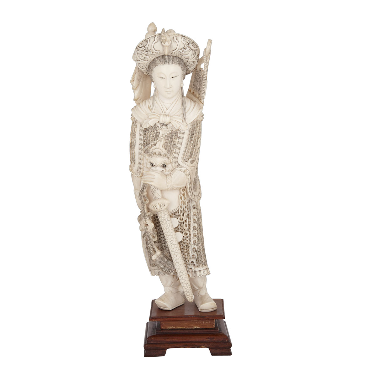 Chinese Carved Ivory Female Warrior, Mu Guiying, Circa 1920