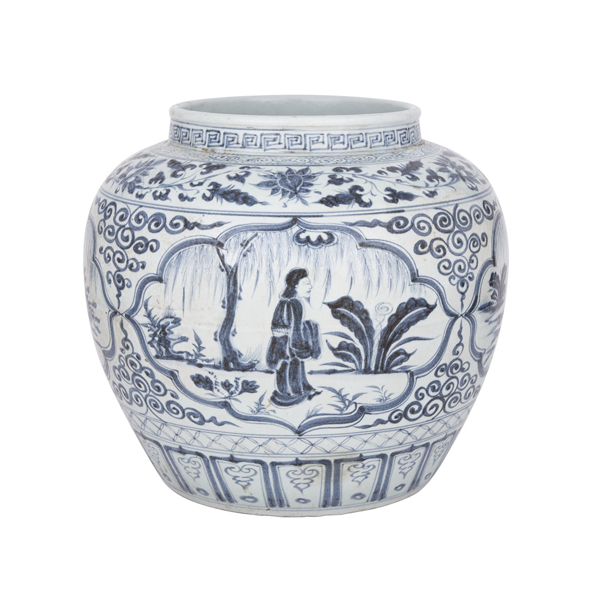 A Blue and White Figural Jar, Ming Dynasty or Later