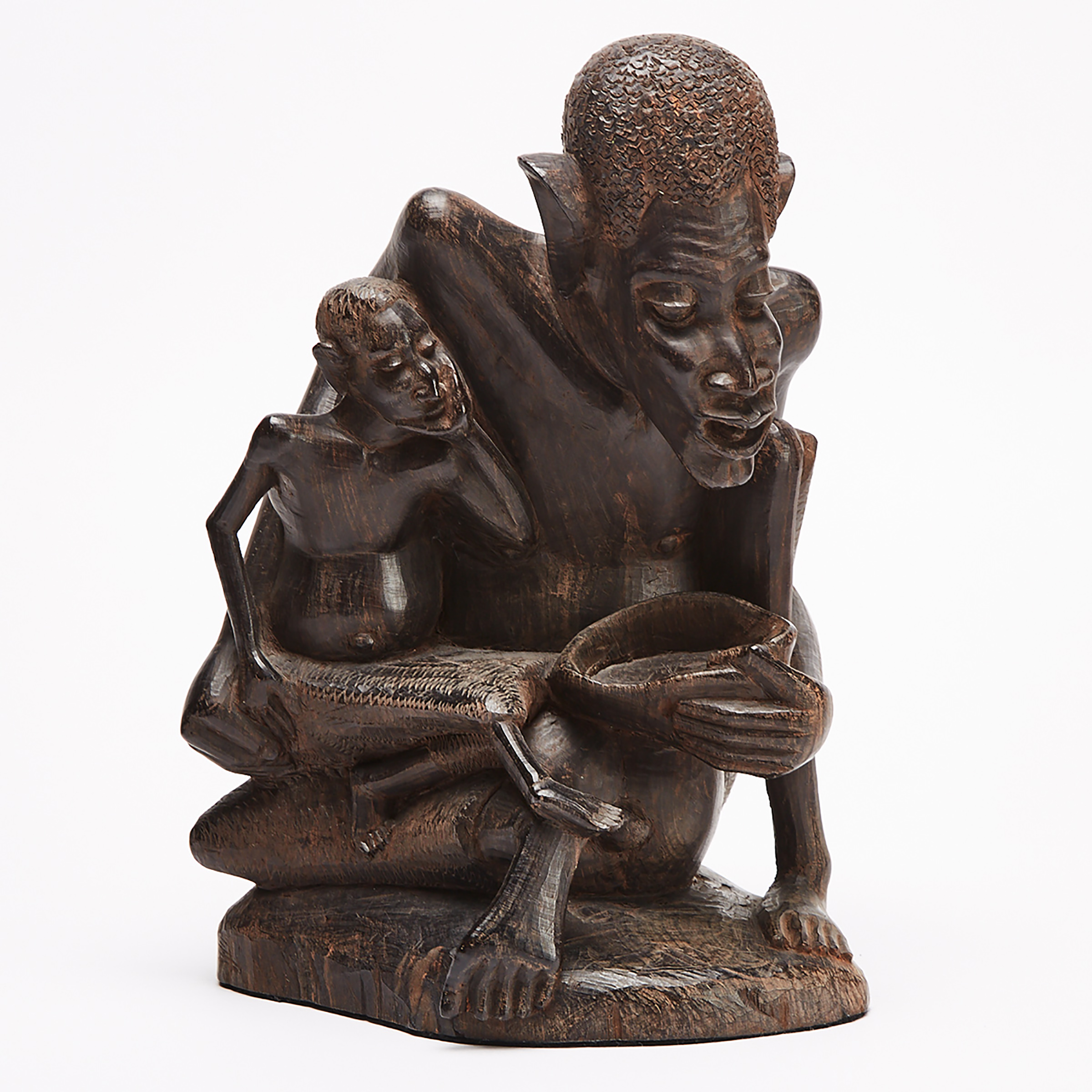 Makonde Carved Ebony Father and Son Statue, East Africa