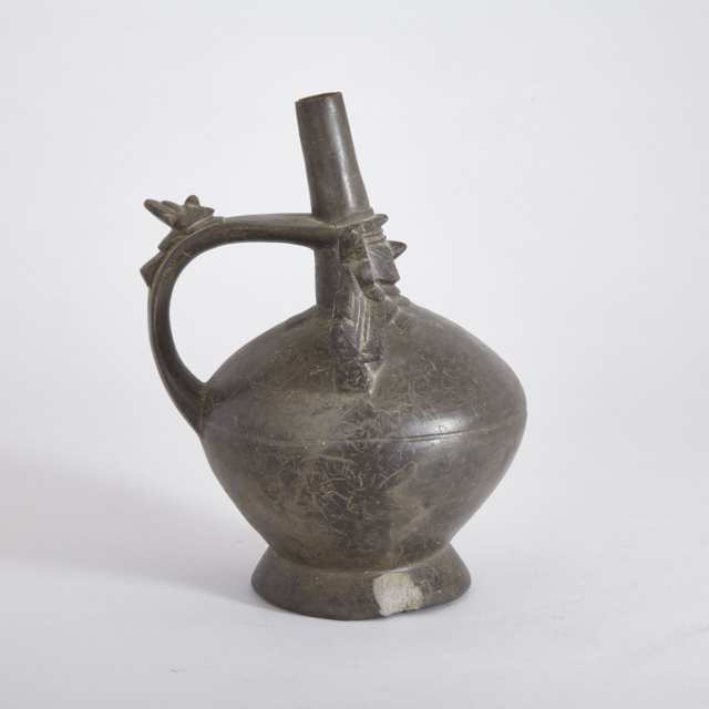 Chimu Blackware Pottery Bridge Spout Effigy Vessel, Post Classic Period, 900-1400 A.D.