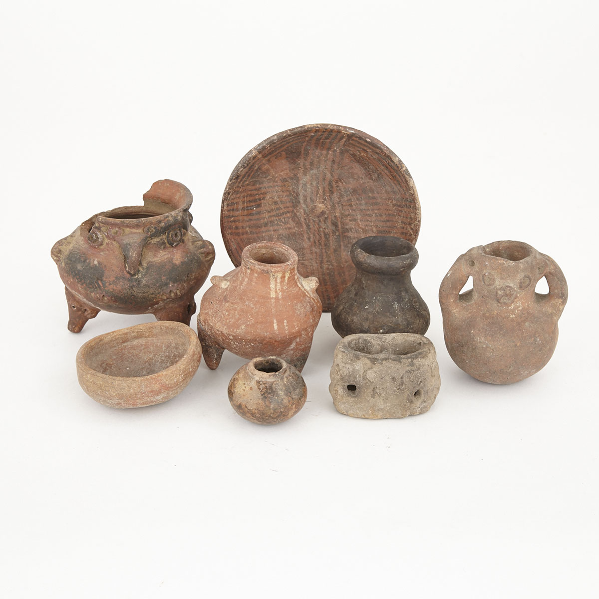 Group of Eight Pottery Bowls and Vessels