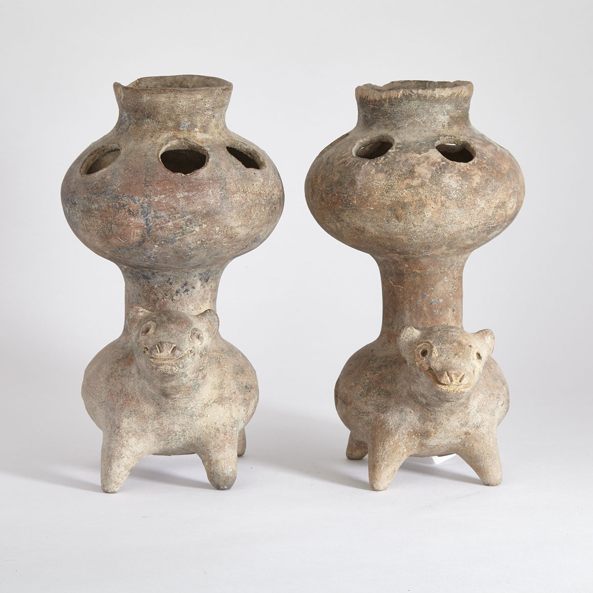Pair of Colima Pottery Dog Form Censers, Proto-Classic Period, 100 B.C.- 250 A.D.