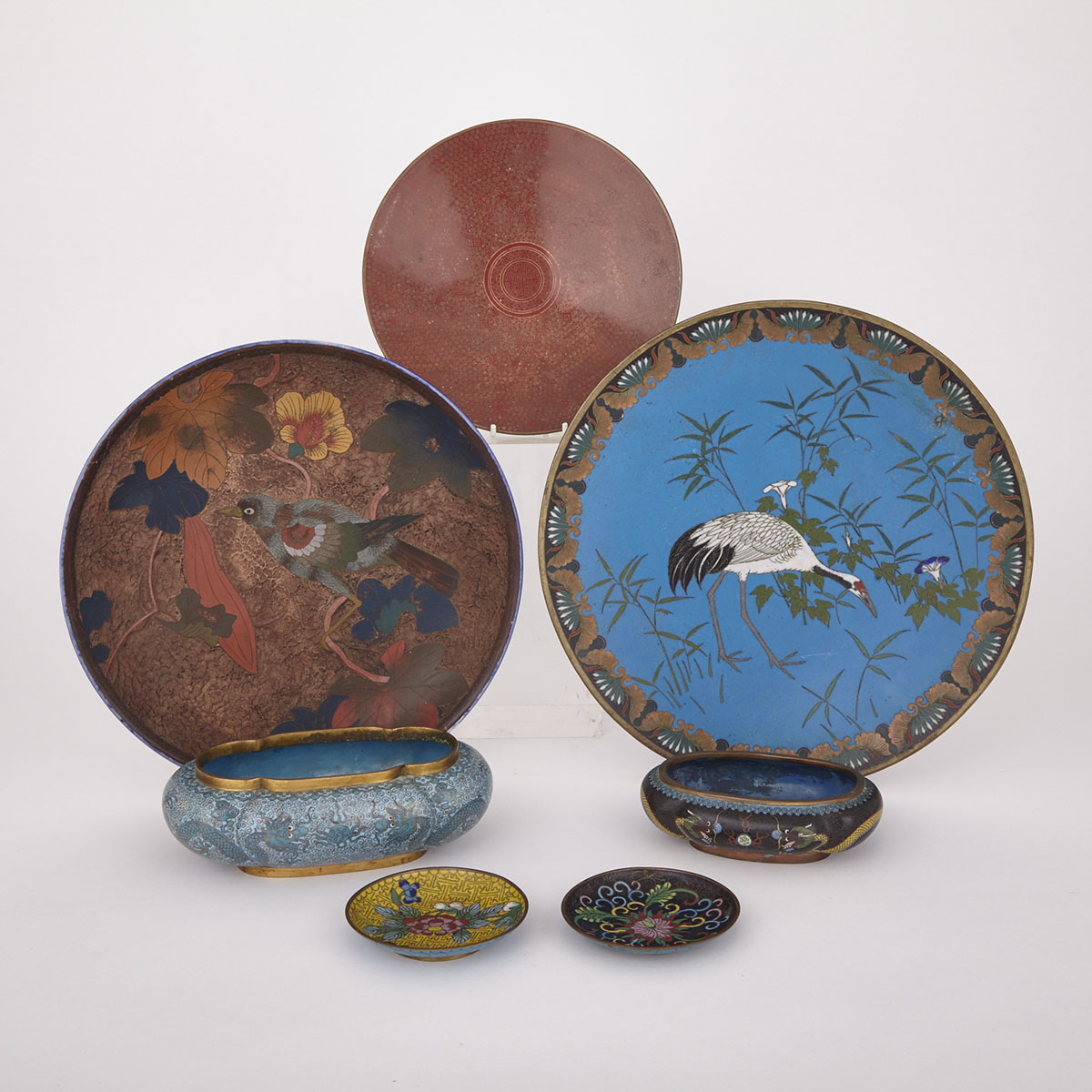 Group of Seven Cloisonne Dishes, early 20th Century
