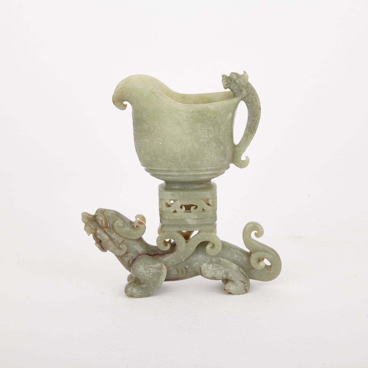 Pale Spinach Jade Gong over Beast, Early 20th Century