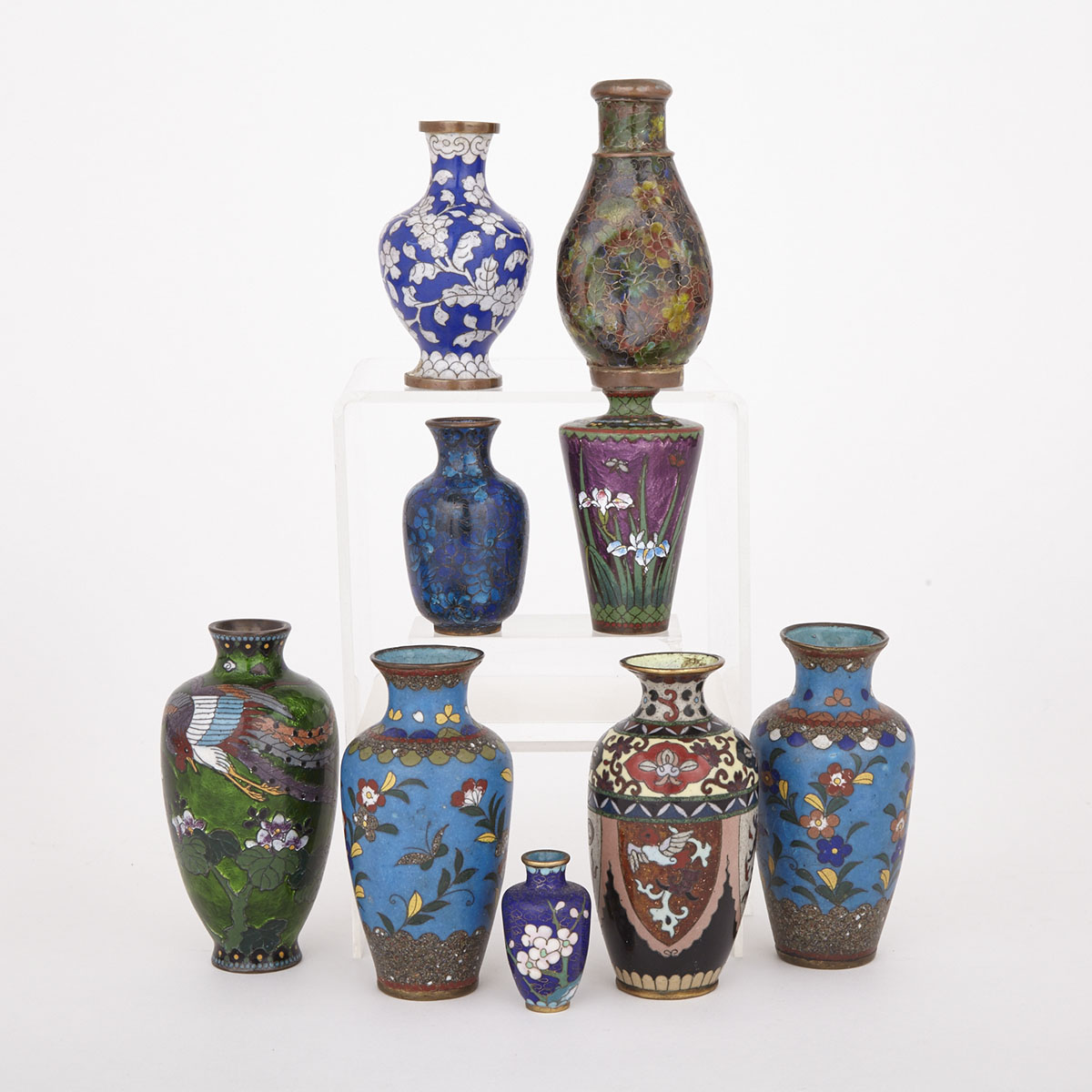Group of Nine Japanese Cloisonne Vases, early 20th Century
