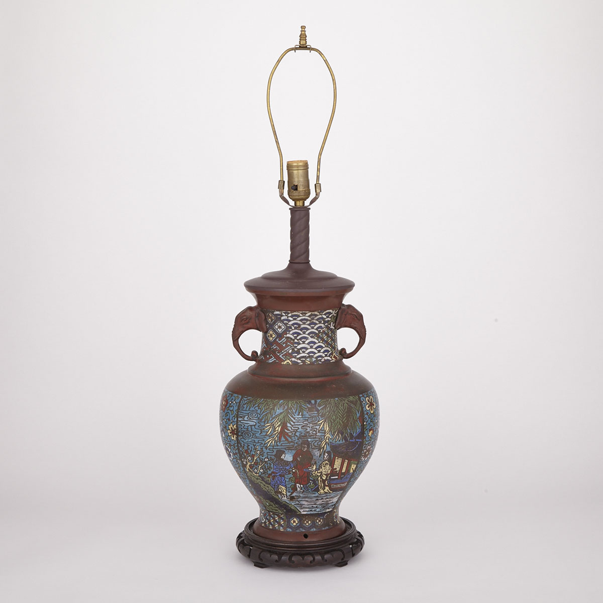 Japanese Champleve Vase Lamp, early 20th Century
