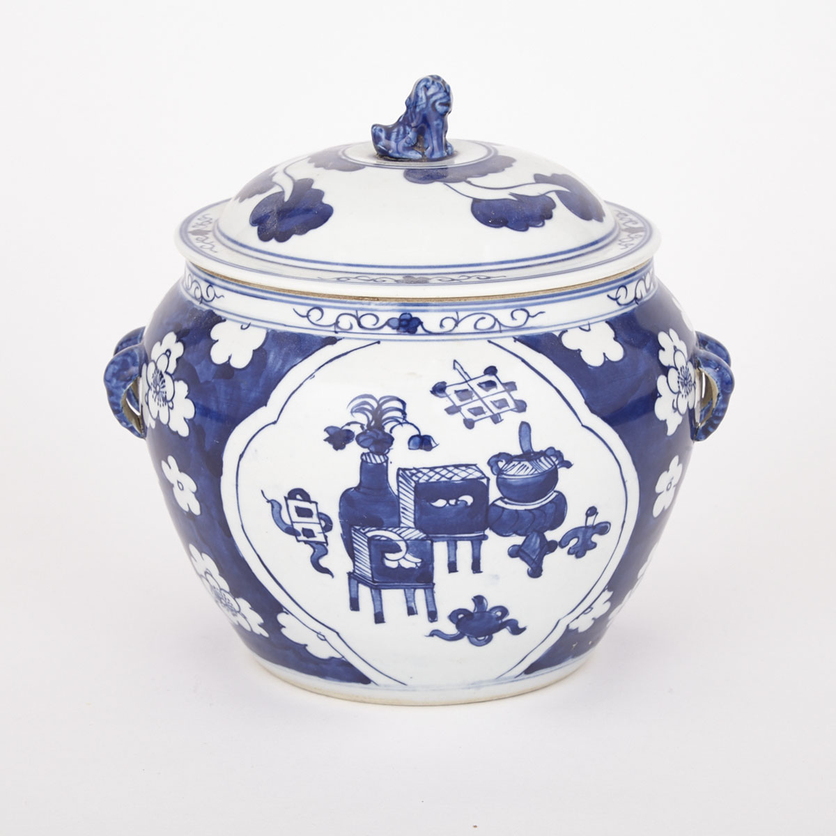Blue and White Vessel and Cover, early 20th Century