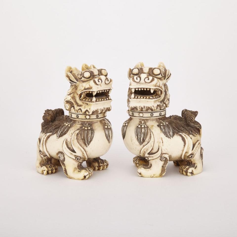 Pair of Ivorine Fu Dog Censers, early 20th Century