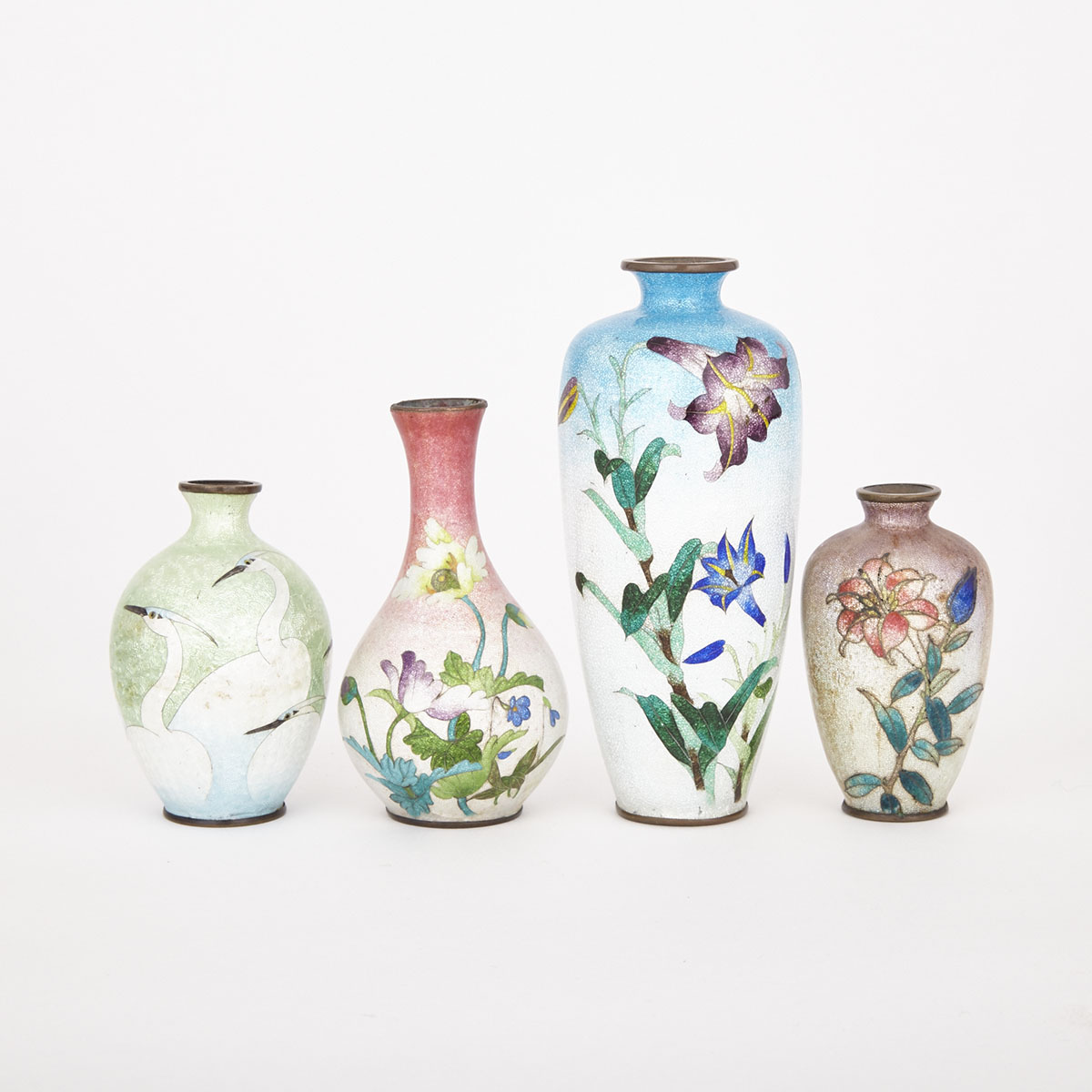 Group of Four Japanese Cloisonne Vases, Ito Mark, early 20th Century