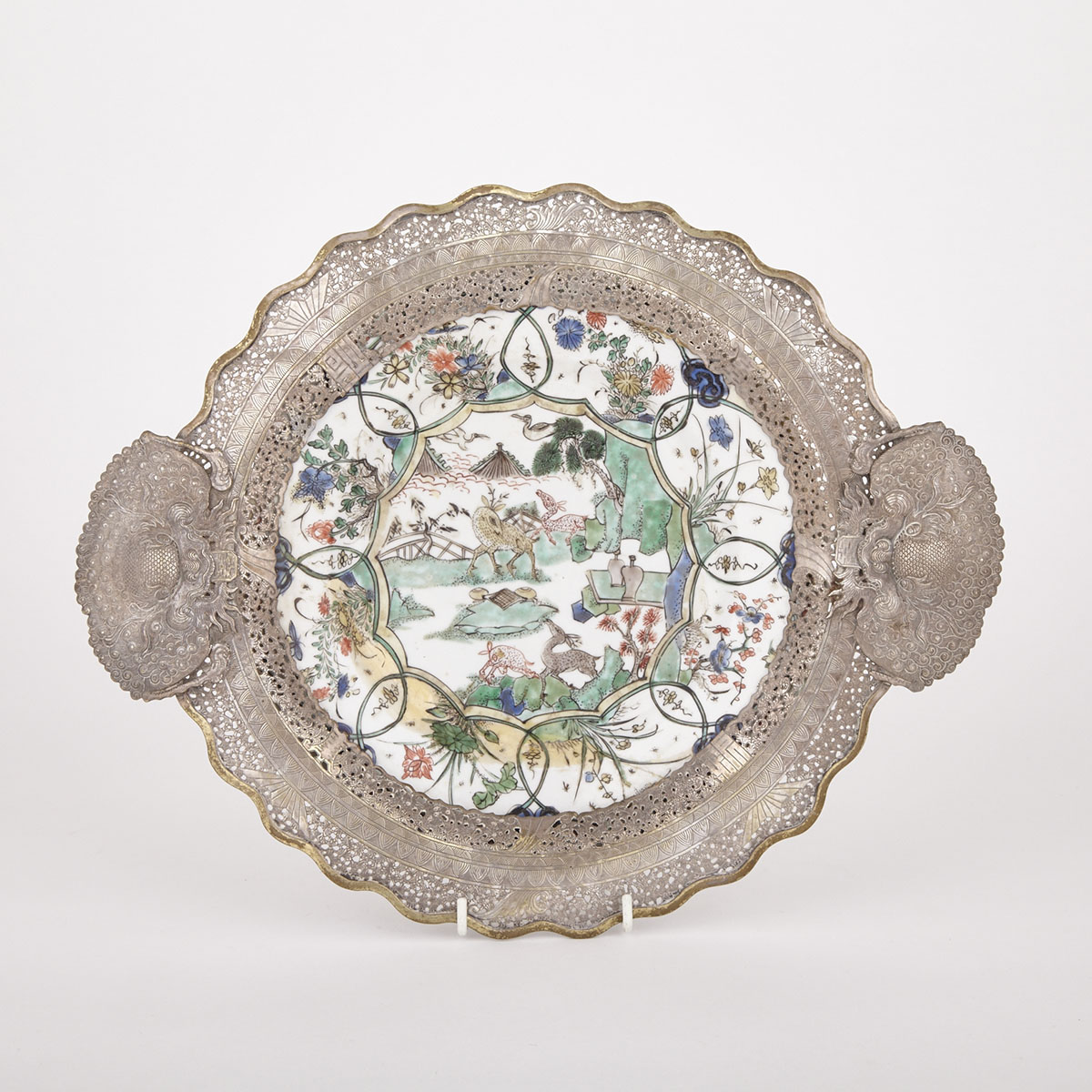 Wucai Plate Mounted with Silver, Kangxi Period, 17th Century (Plate)