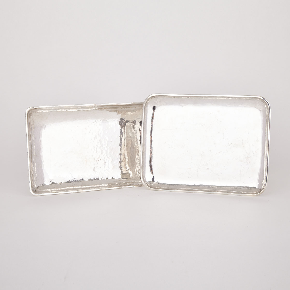 Two Peruvian Silver Rectangular Small Trays, 20th century