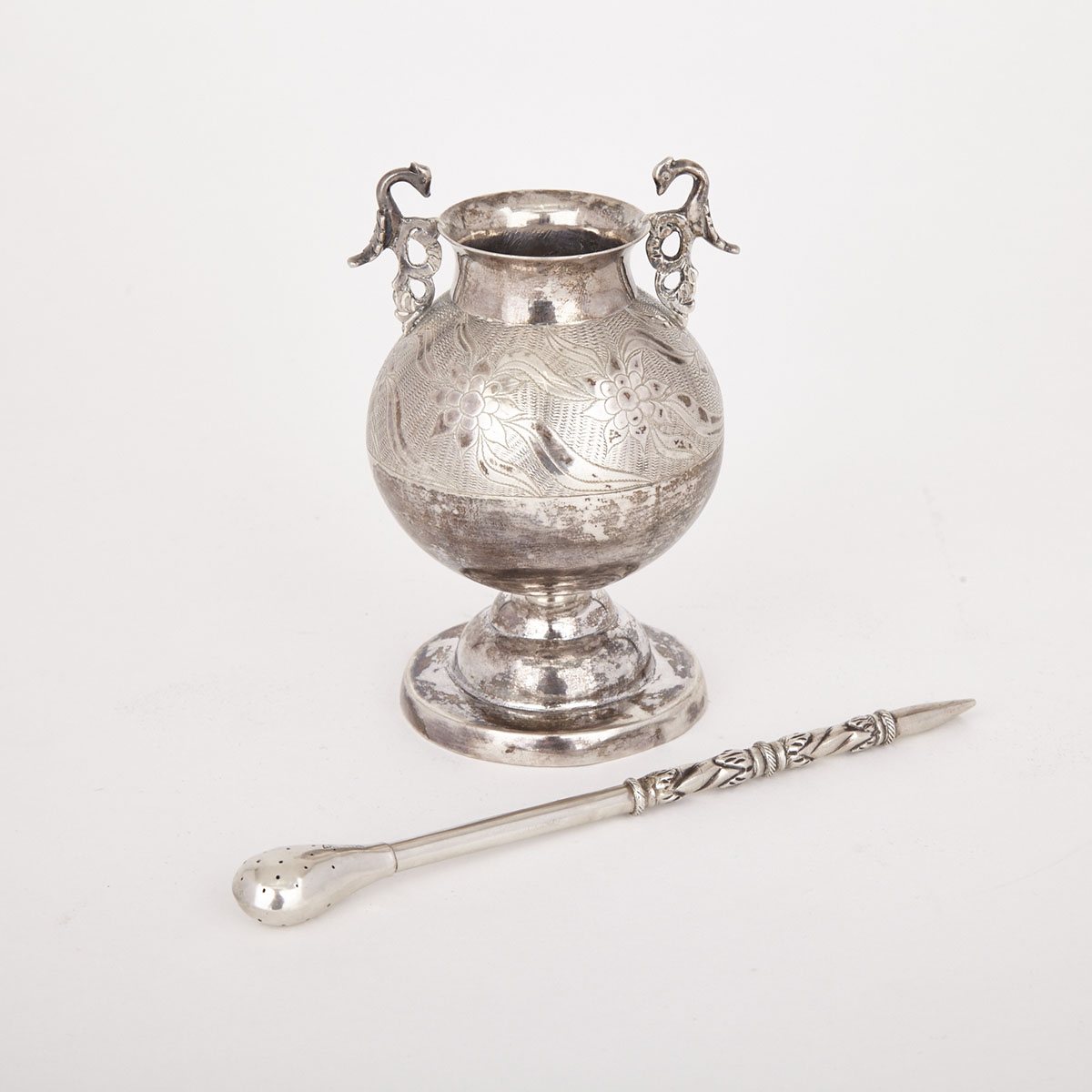 South American Silver Mate Cup and Bombilla, 19th/20th century