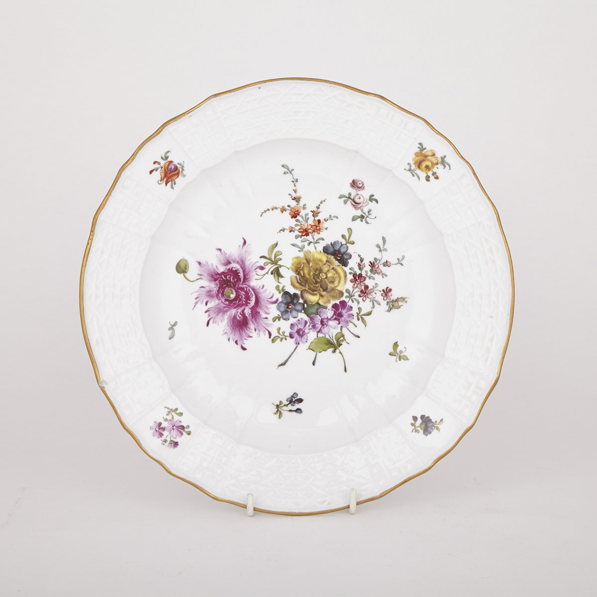 Meissen Moulded and Flower-Painted Plate, 19th century
