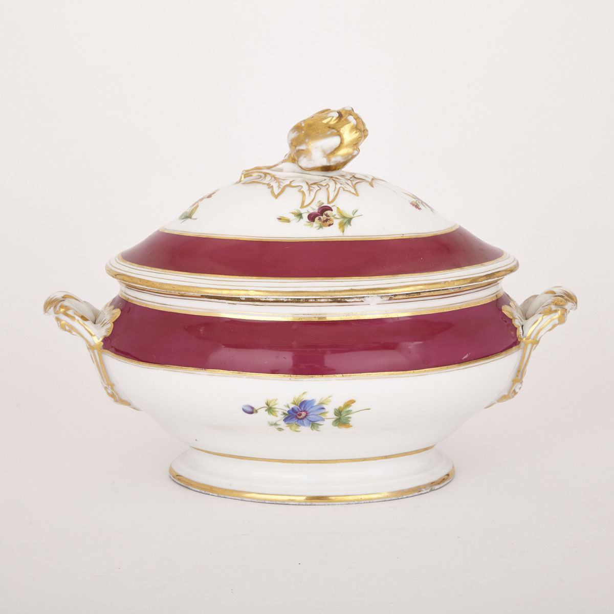 Paris Porcelain Claret Banded Oval Covered Soup Tureen, 19th century