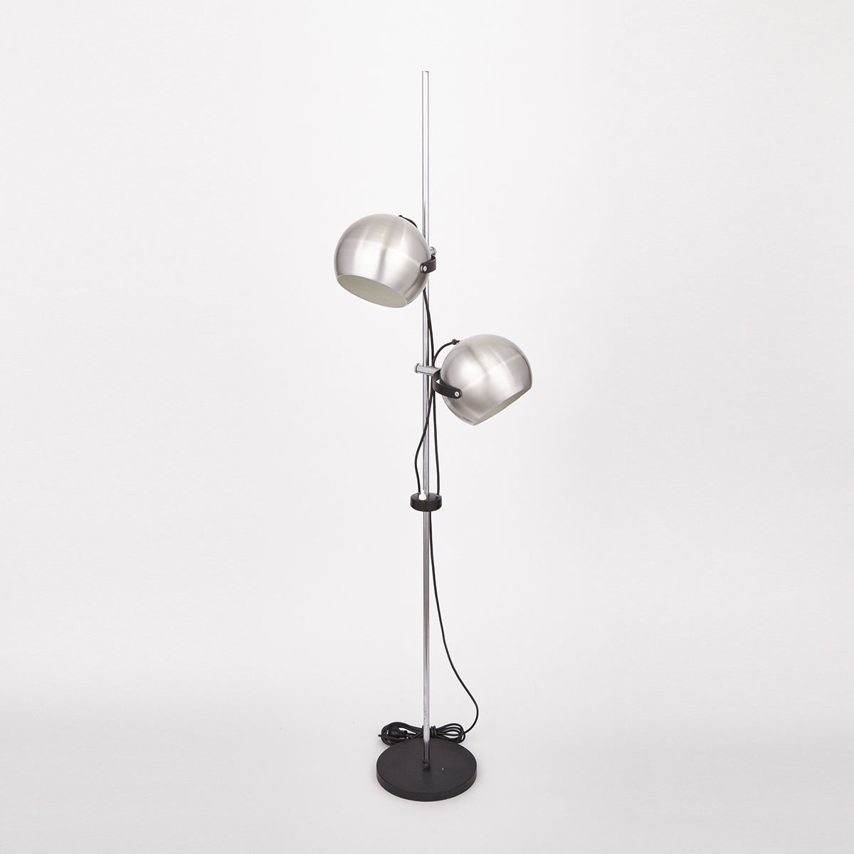 Black Lacquered and Chromed Metal Two Light Floor Lamp, mid 20th century
