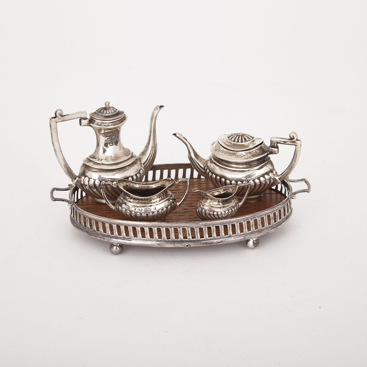 Edwardian Silver Miniature Tea and Coffee Service, Charles Weale, Birmingham, 1905 and Levi & Salaman, 1907