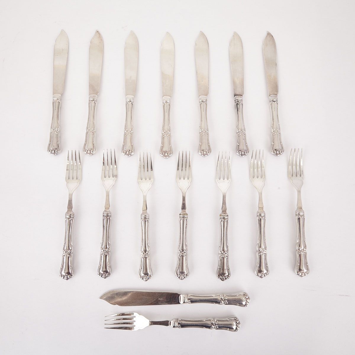 Eight Canadian Silver ‘Francis I’ Pattern Fish Knives and Eight Fish Forks, Henry Birks & Sons, Montreal, Que., 20th century