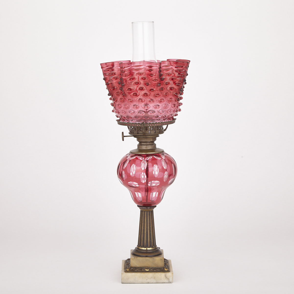 Victorian Cut Cranberry Glass Table Lamp, c.1880