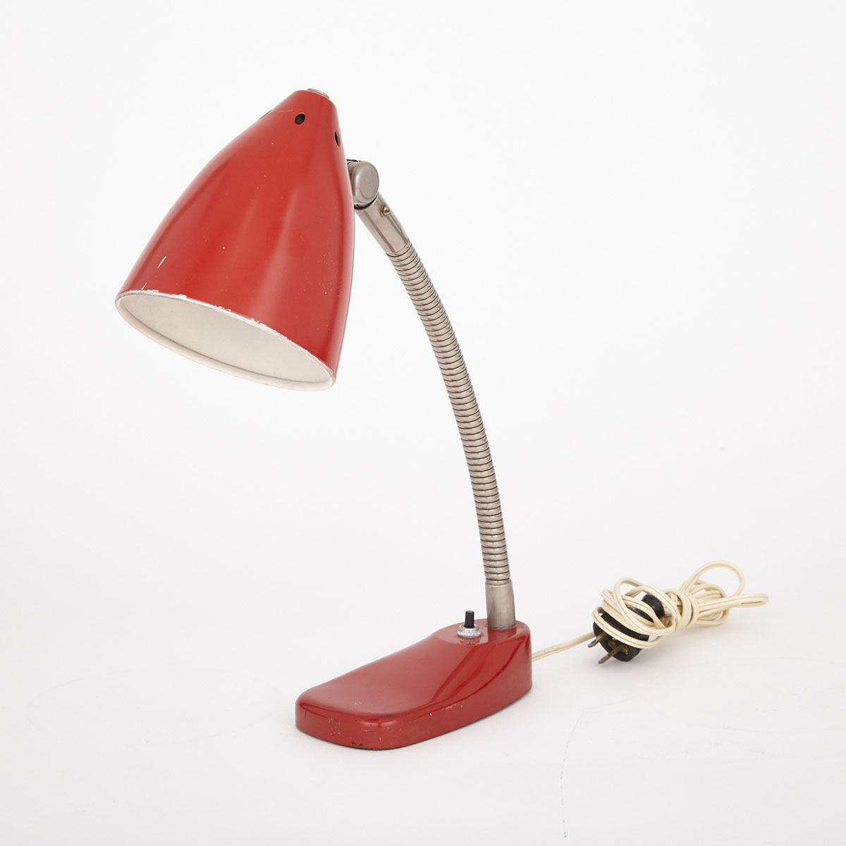 Red Lacquered Metal Gooseneck Desk Lamp, mid 20th century