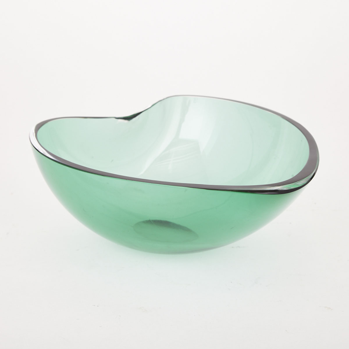 Orrefors Green Glass Leaf Shaped Bowl, Edward Hald, 20th century