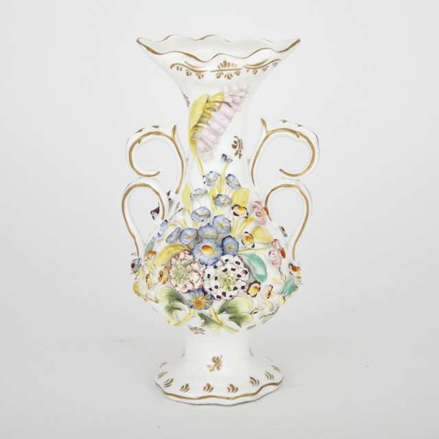 Coalbrookdale-Type Flower Encrusted Two-Handled Vase, mid-19th century