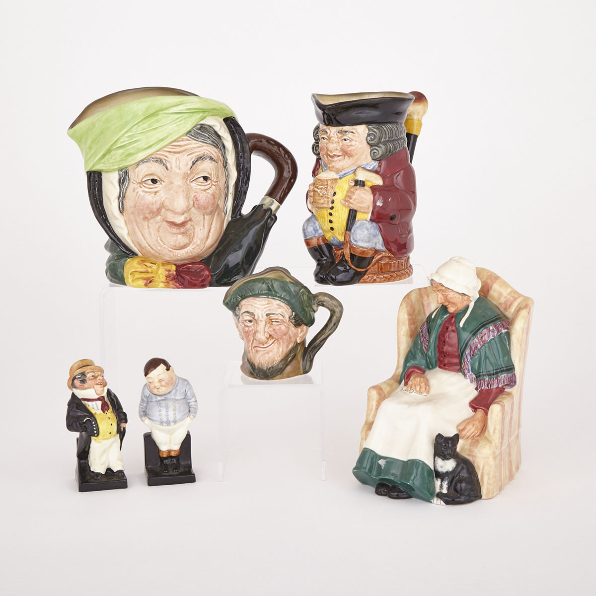 Group of Three Royal Doulton Figurines and Three Character Jugs, 20th century