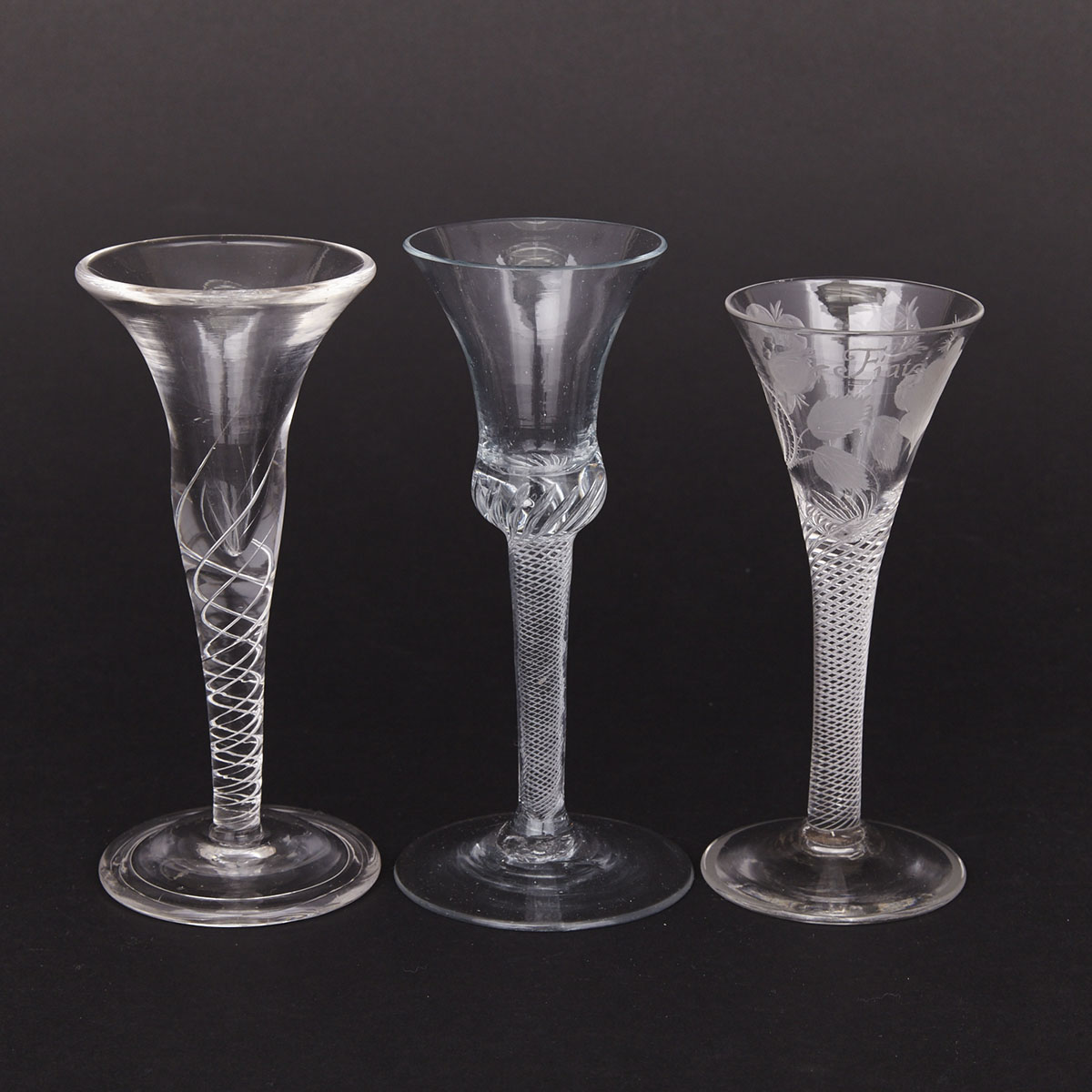 Three Various Air Twist Stemmed Wine Glasses, 19th/20th century