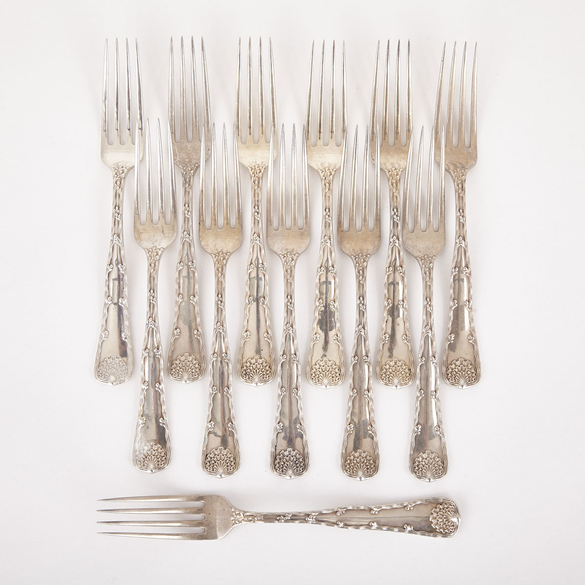 Twelve American Silver ‘Wave Edge’ Pattern Luncheon Forks, Tiffany & Co., New York, N.Y., 20th century