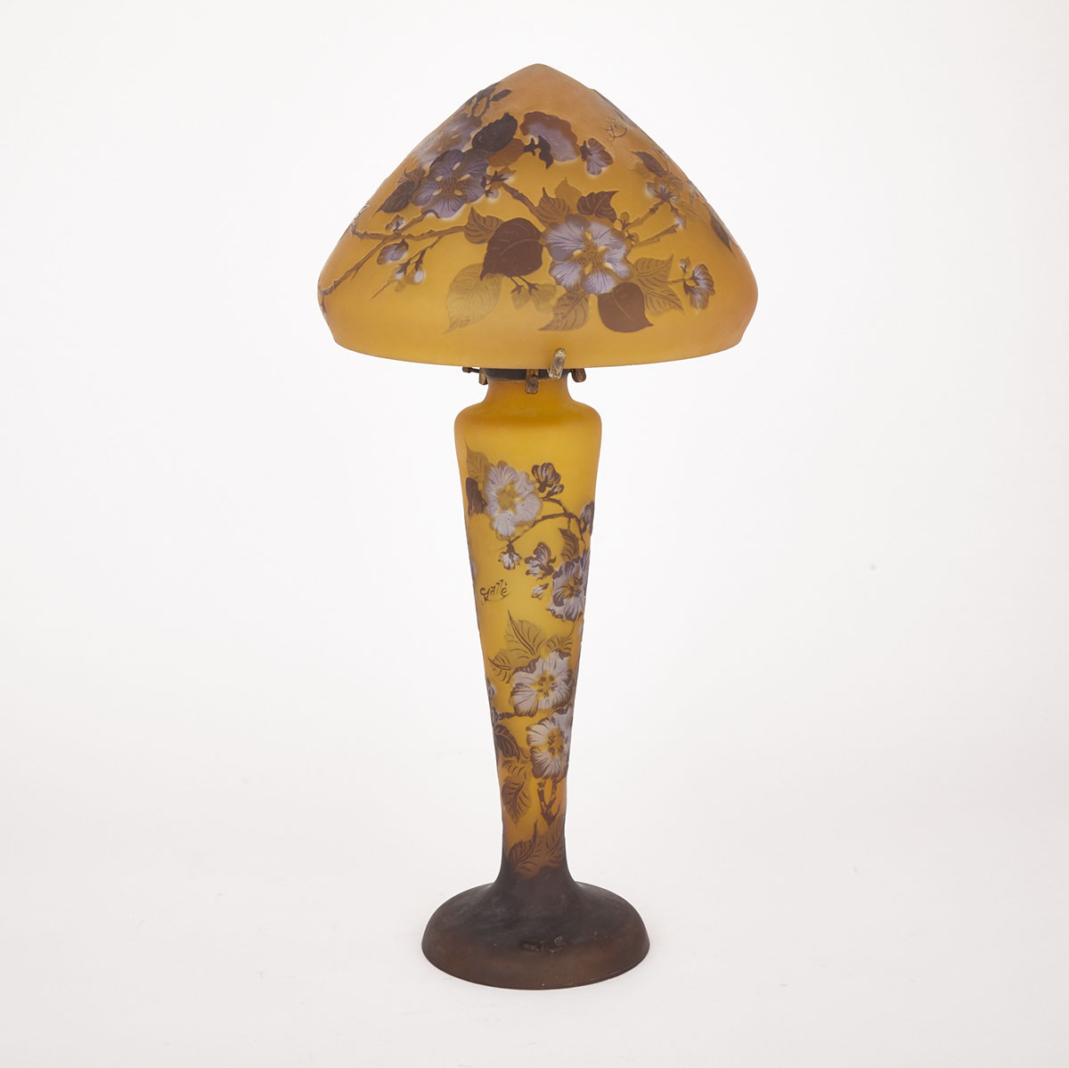 Gallé Style Cameo Glass Table Lamp, 20th century