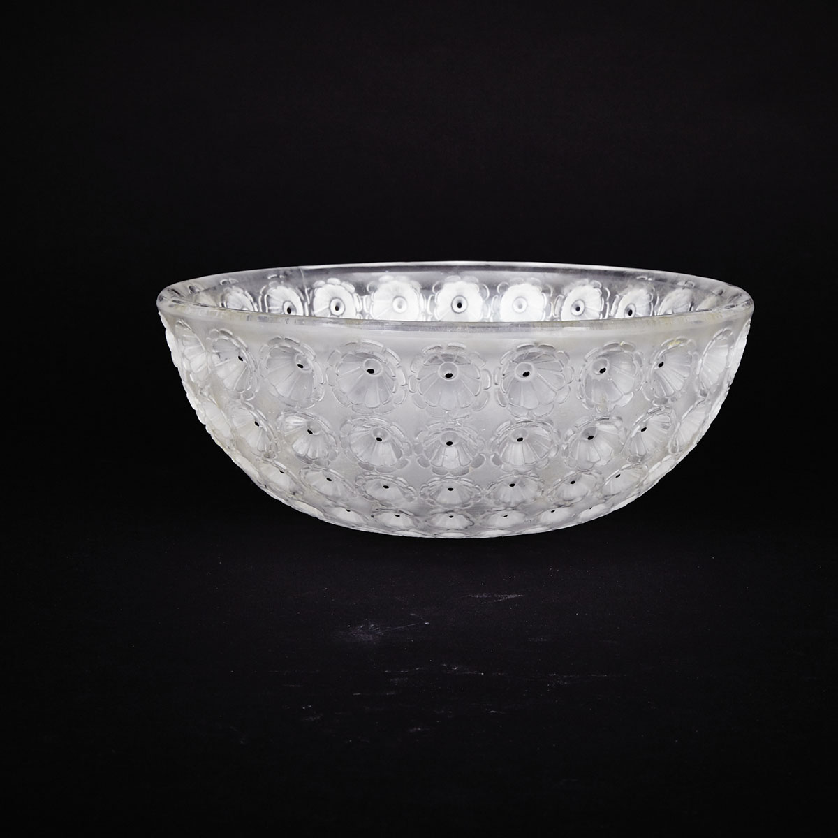 ‘Nemours’, Lalique Frosted and Enameled Glass Bowl, post-1978
