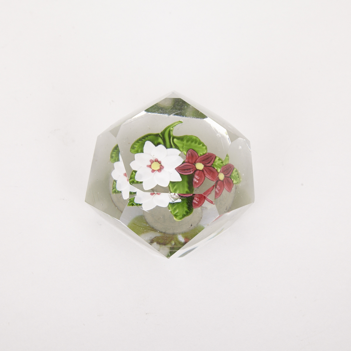 French Faceted Floral Glass Paperweight, 19th century