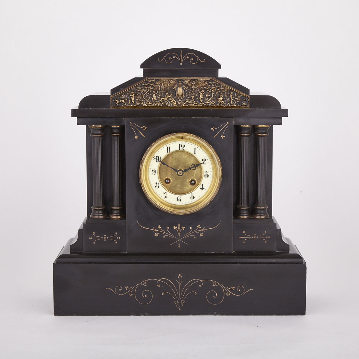 French Black Belgian Marble Mantle Clock, c.1900