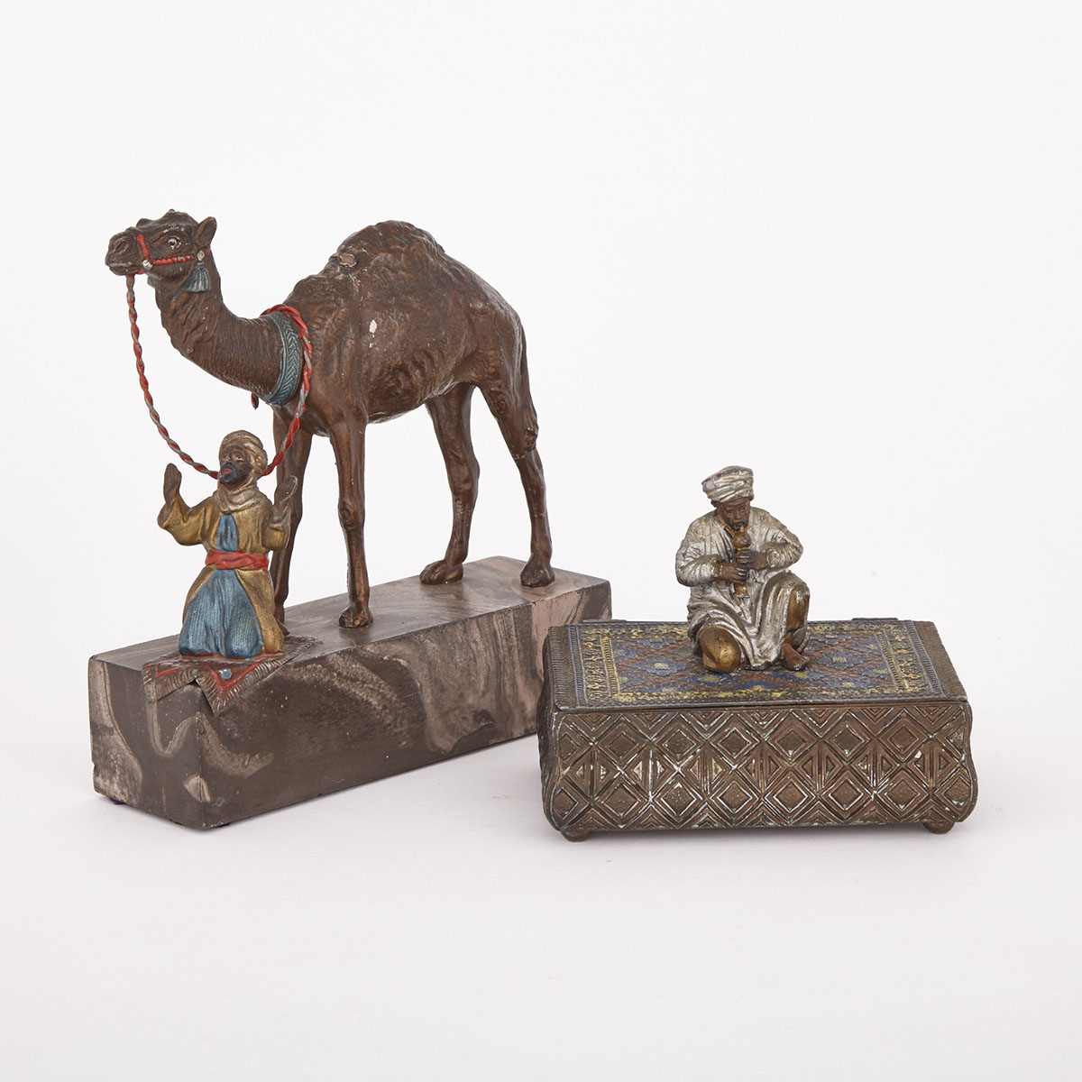 Two Austrian Cold Painted White Metal ‘Arabian’ Theme Items  early 20th century