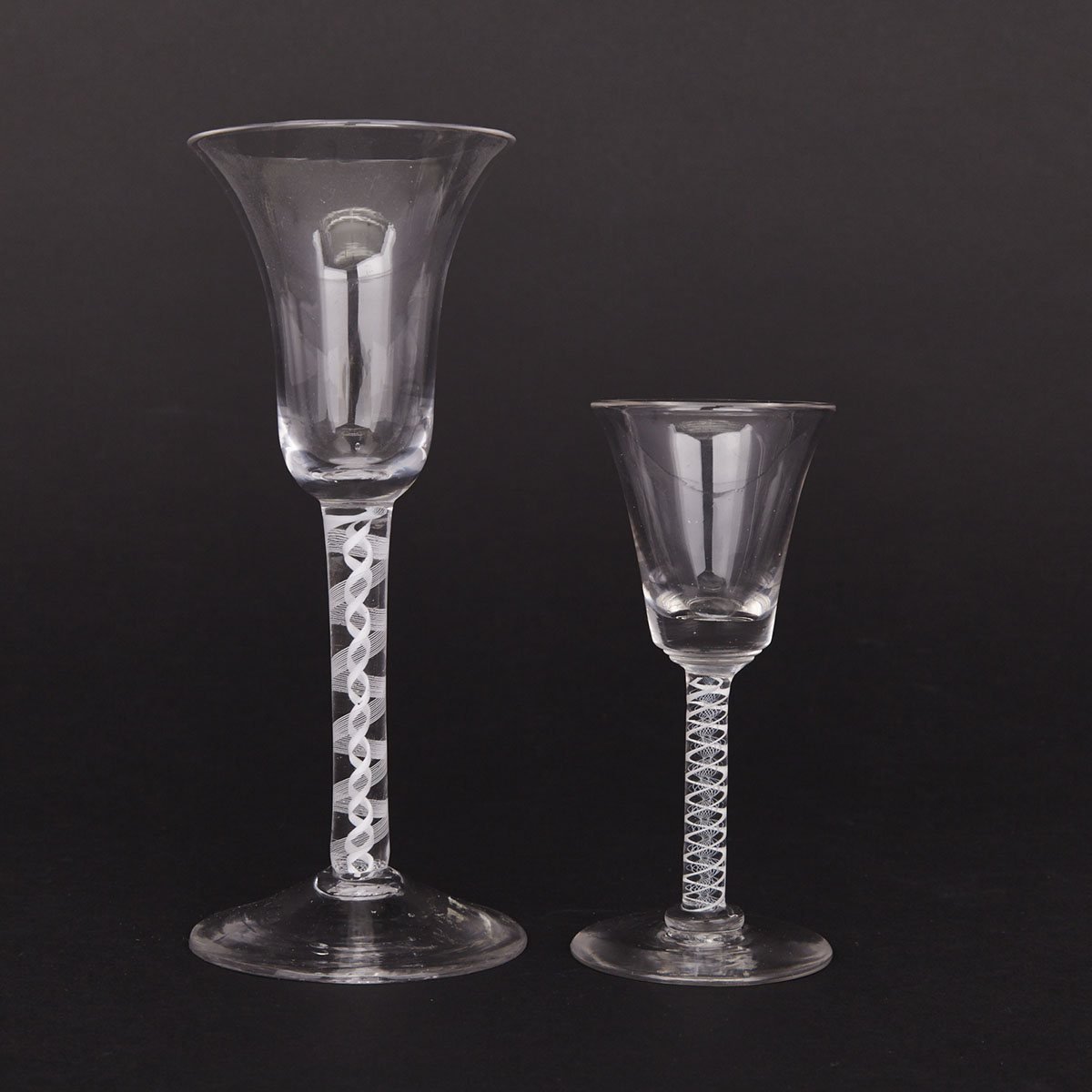 Two Opaque Twist Stemmed Wine Glasses, 18th/19th century