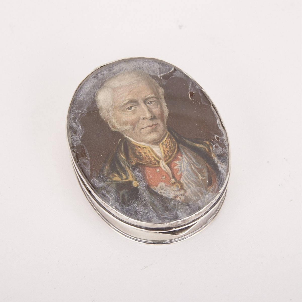 English Silver Arthur Wellesley, 1st Duke of Wellington Portrait Miniature Snuff Box, 19th century