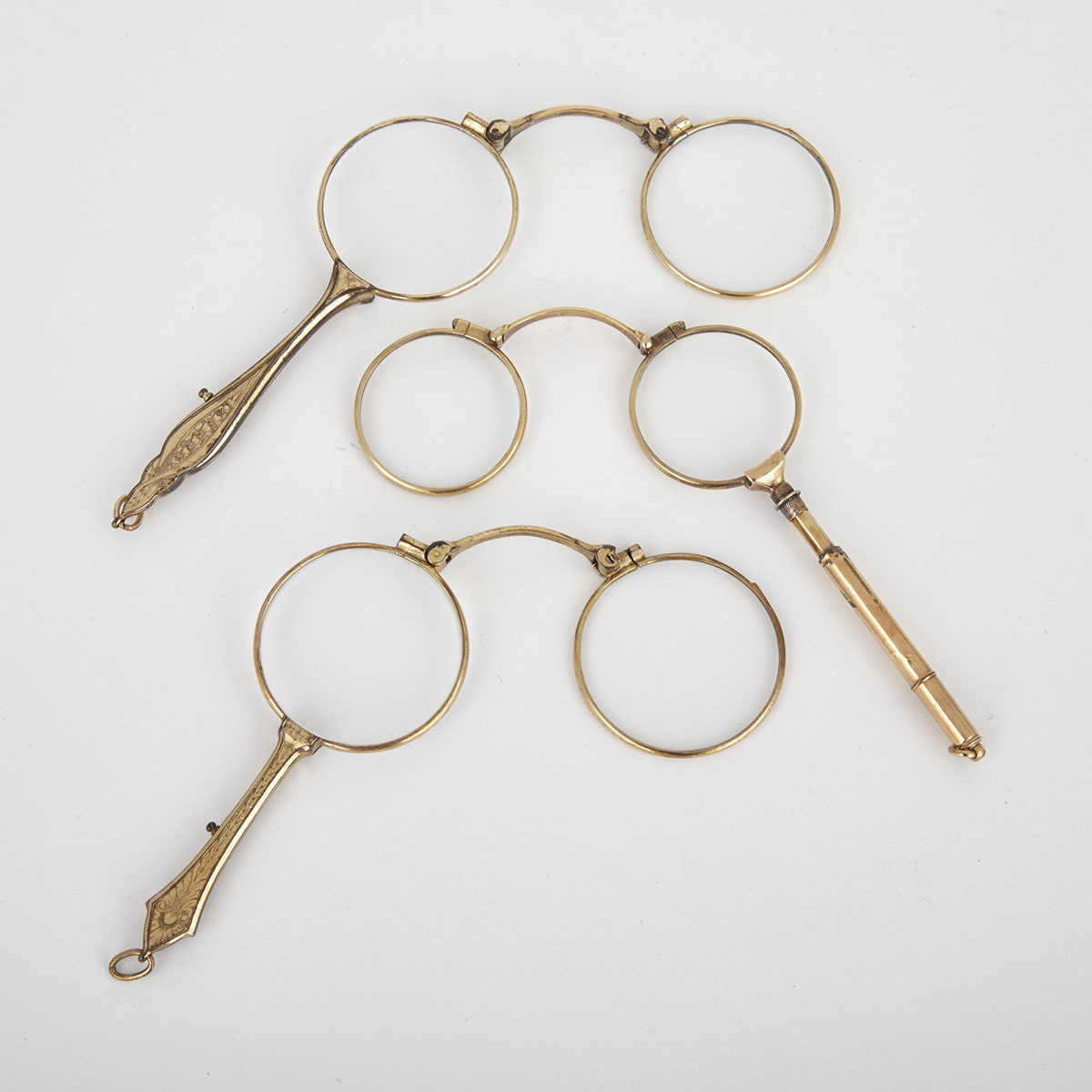 Three Victorian Gold Filled Lorgnettes, 19th century