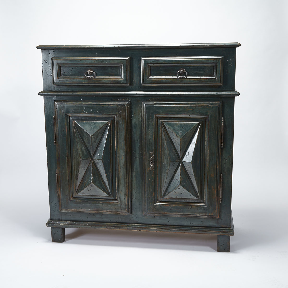 Quebec Painted Pine Diamond Point Cupboard, mid to late 20th century