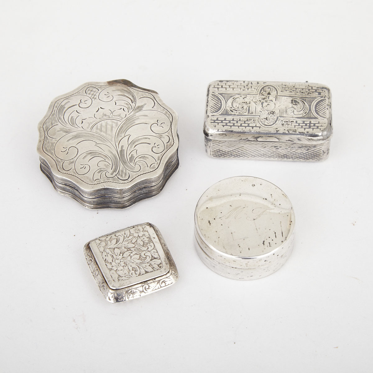 Four Various Silver Boxes, Italian (two), Dutch and Russian, Moscow, 1857 and later