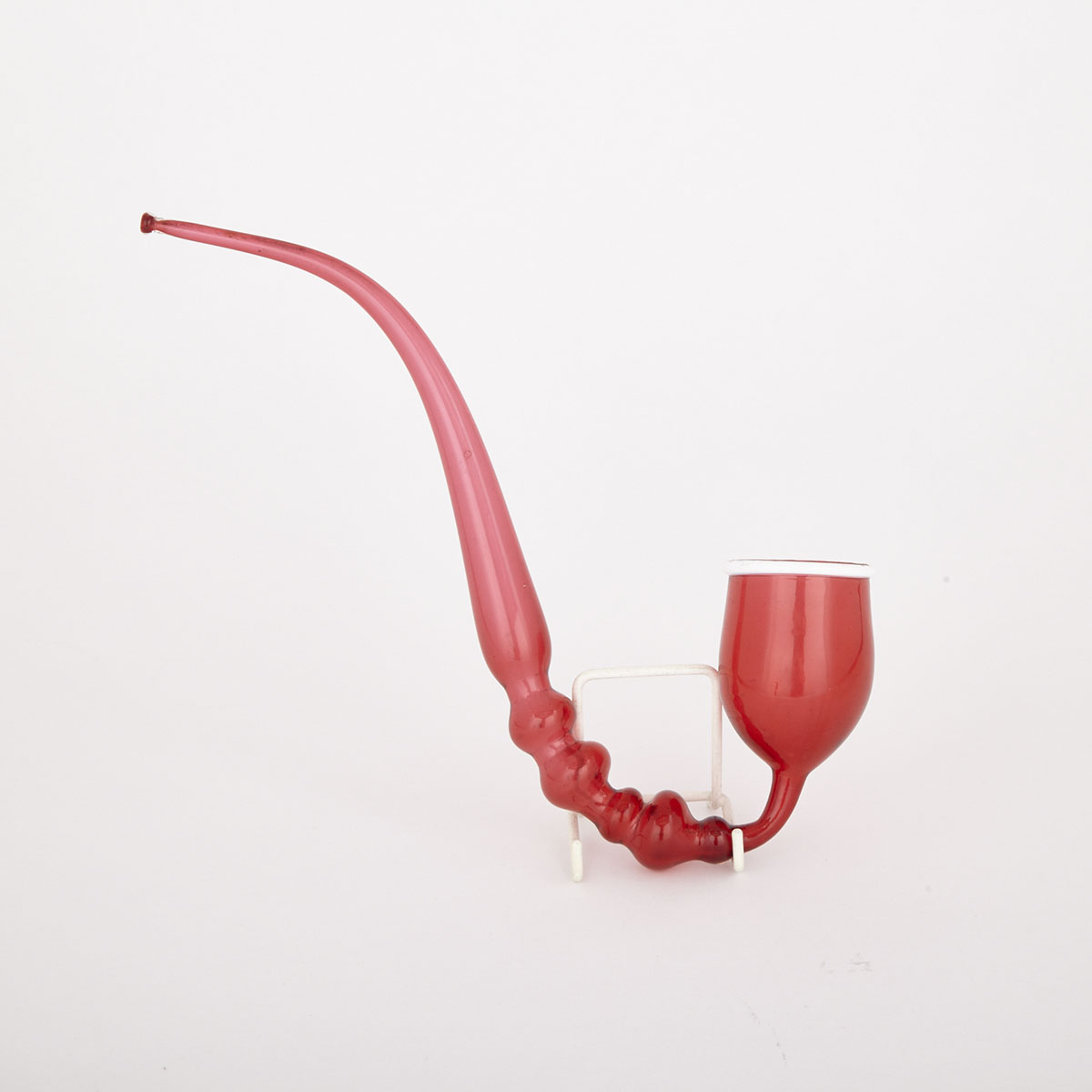 Nailsea-Type Red Glass Pipe Whimsy, 19th century
