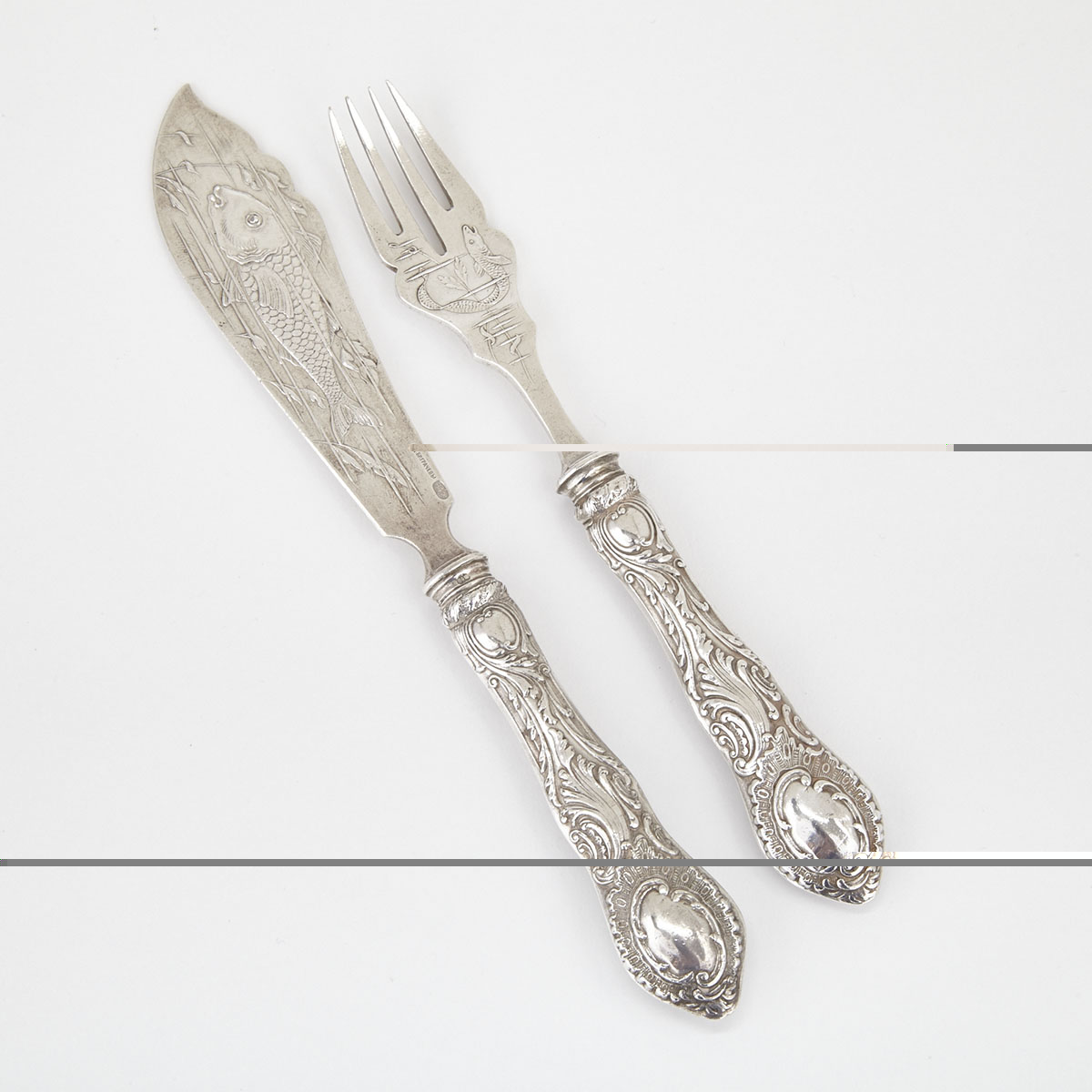 Russian Silver Fish Knife and Fork, Grachev Bros., St. Petersburg, late 19th century