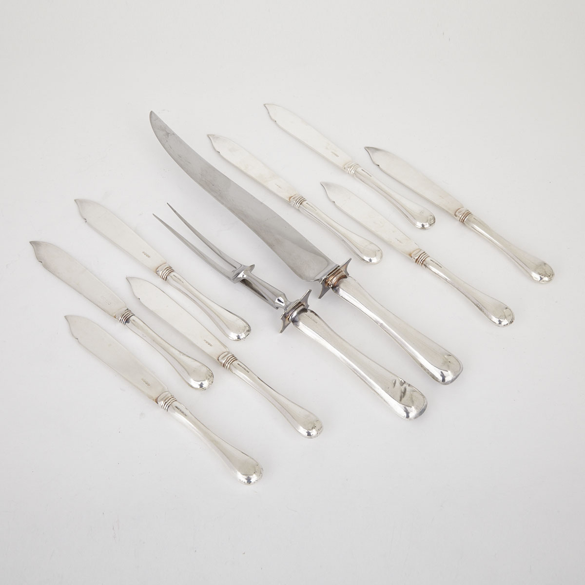 Eight Canadian Silver ‘Old English’ Pattern Fish Knives and Pair of Carvers, Henry Birks & Sons, Montreal, Que., 20th century