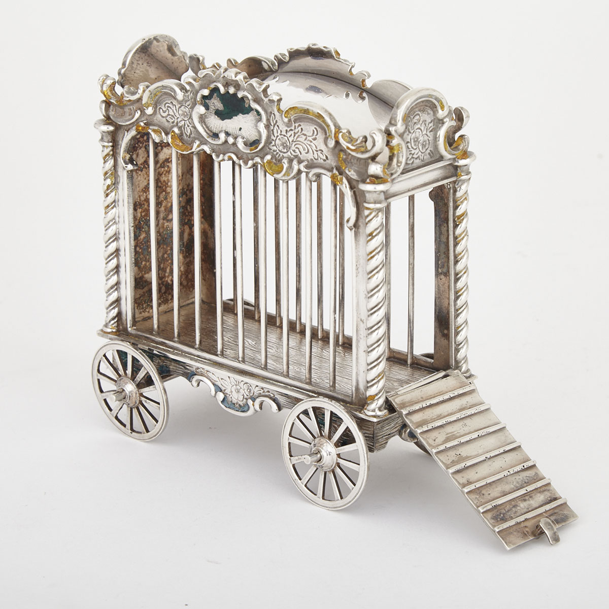 Italian Silver and Enamel Circus Lion Cage, Gene Moore for Tiffany & Co., New York, c.1990