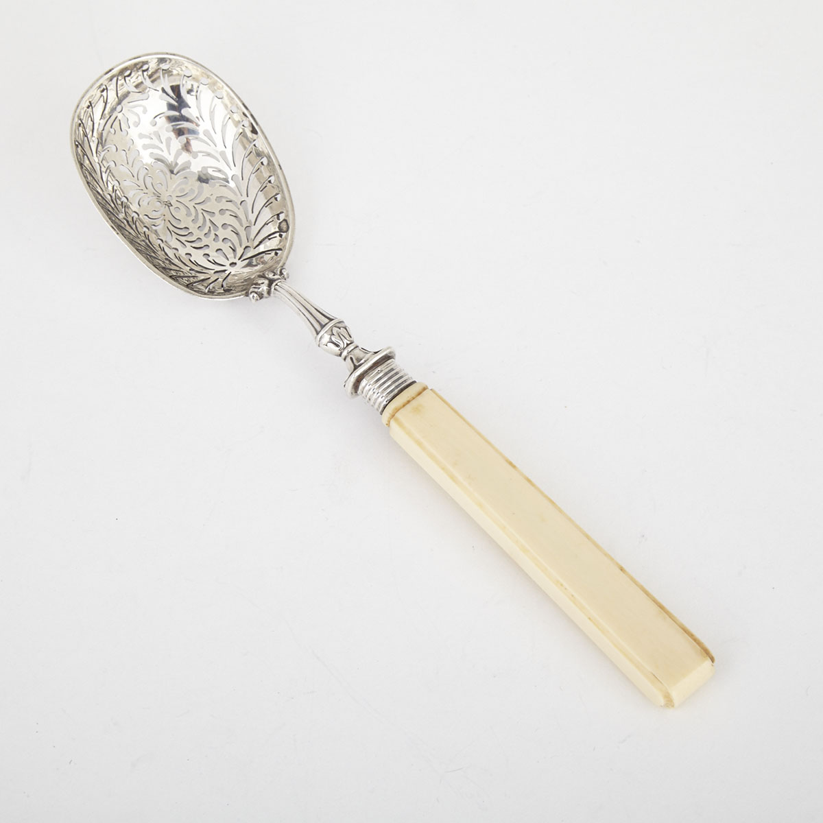 French Silver Olive Spoon with Ivory Handle, Paris, 1819-38