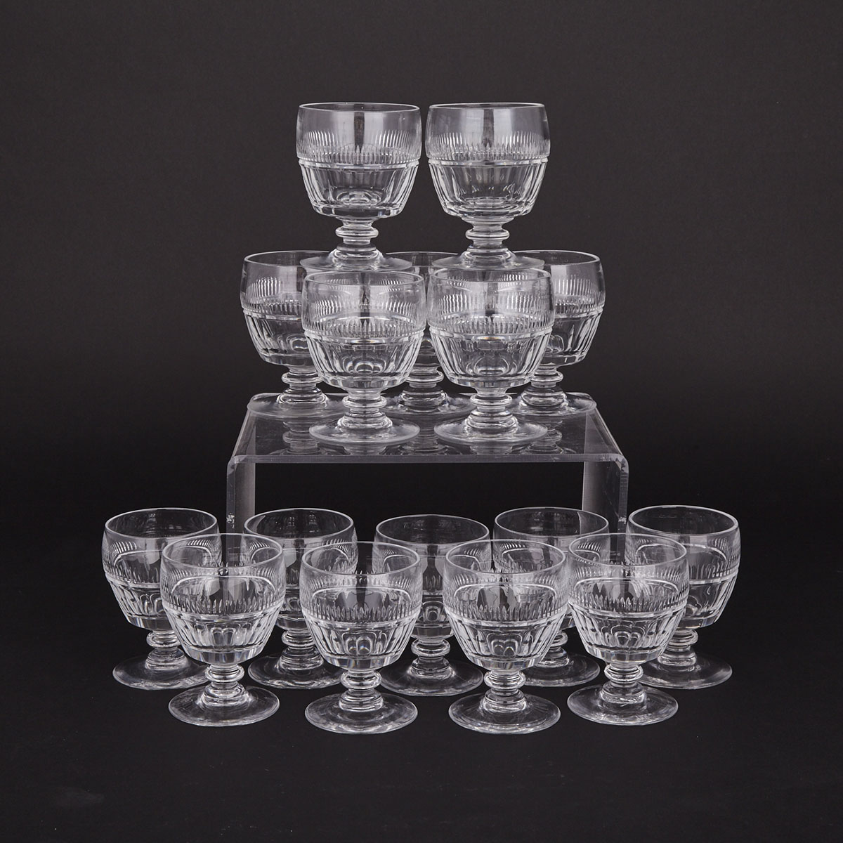 Nine Cut Glass Water Goblets and Seven Wines, 19th/20th century