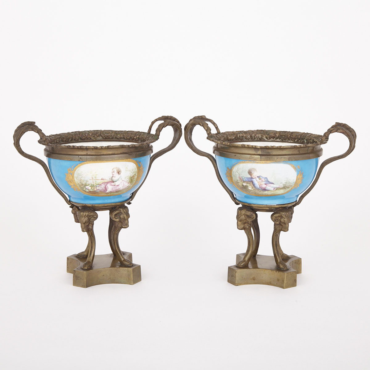 Pair of Louis XVI Style Ormolu Mounted Sevres Porcelain Bowls, c.1870