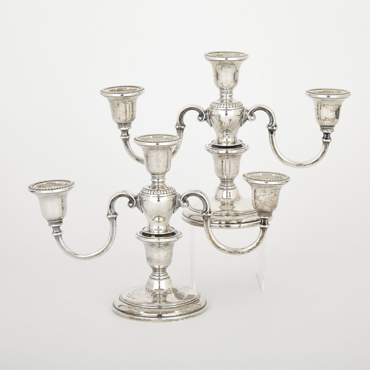 Pair of Canadian Silver Three-Light Candelabra, Henry Birks & Sons, Montreal, Que., 20th century