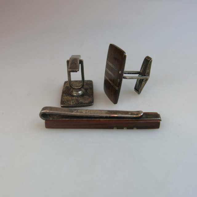 Danish Sterling Silver Tie Bar And Pair Of Cufflinks