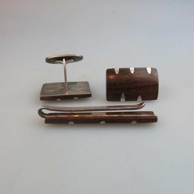 Danish Sterling Silver Tie Bar And Pair Of Cufflinks