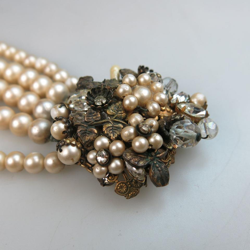Eugene Bronze Metal And Faux Pearl Five Strand Bracelet
